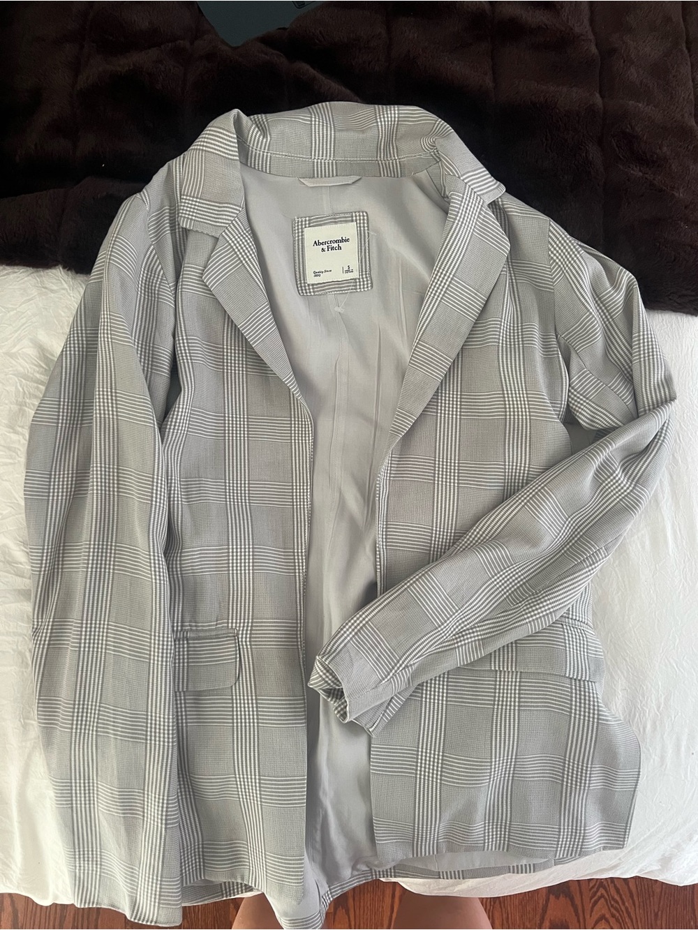 Abercrombie & Fitch Light Gray Plaid Blazer